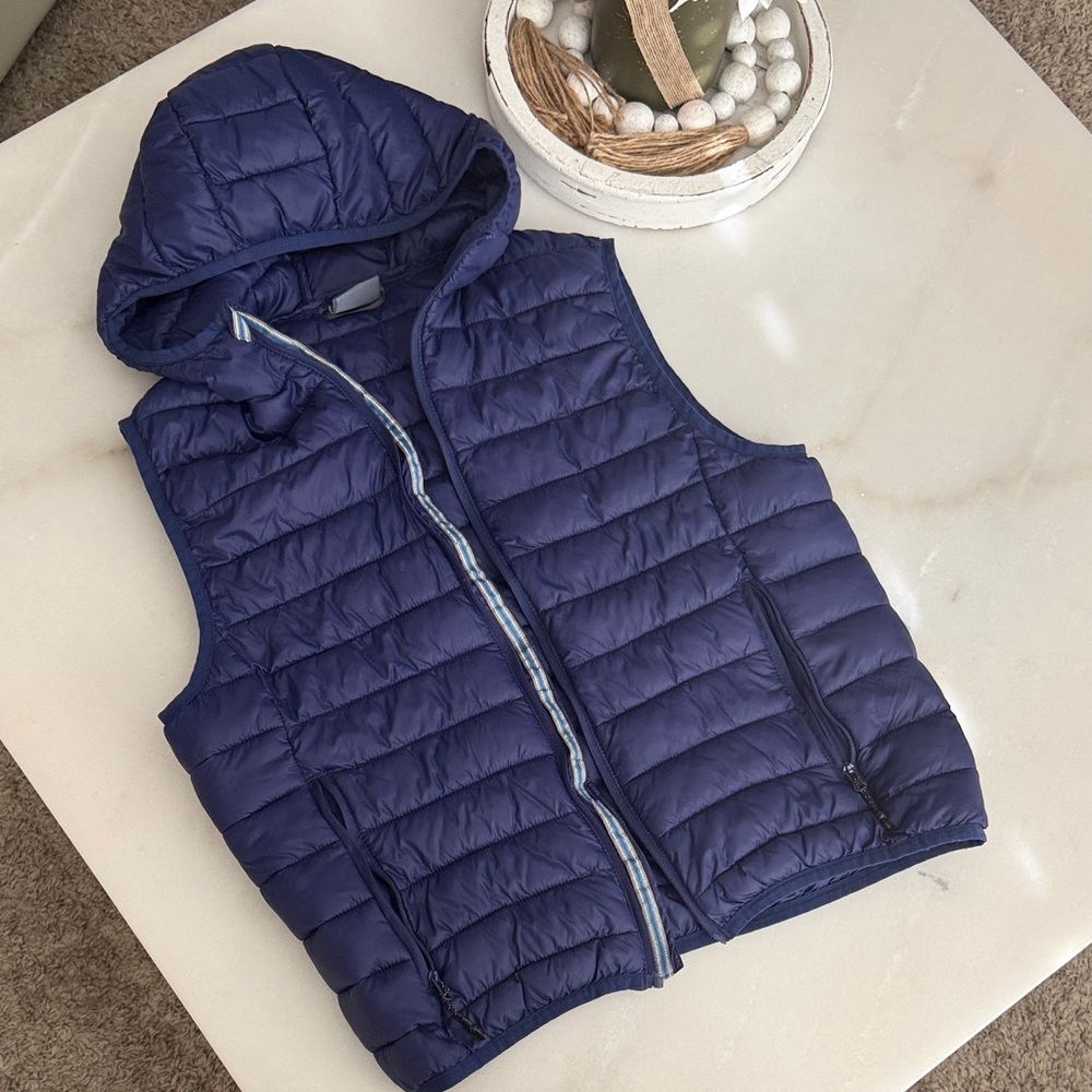 Boys Navy Puffer Vest with Hood